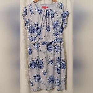 Together Floral Blue and White Midi Dress Size 14